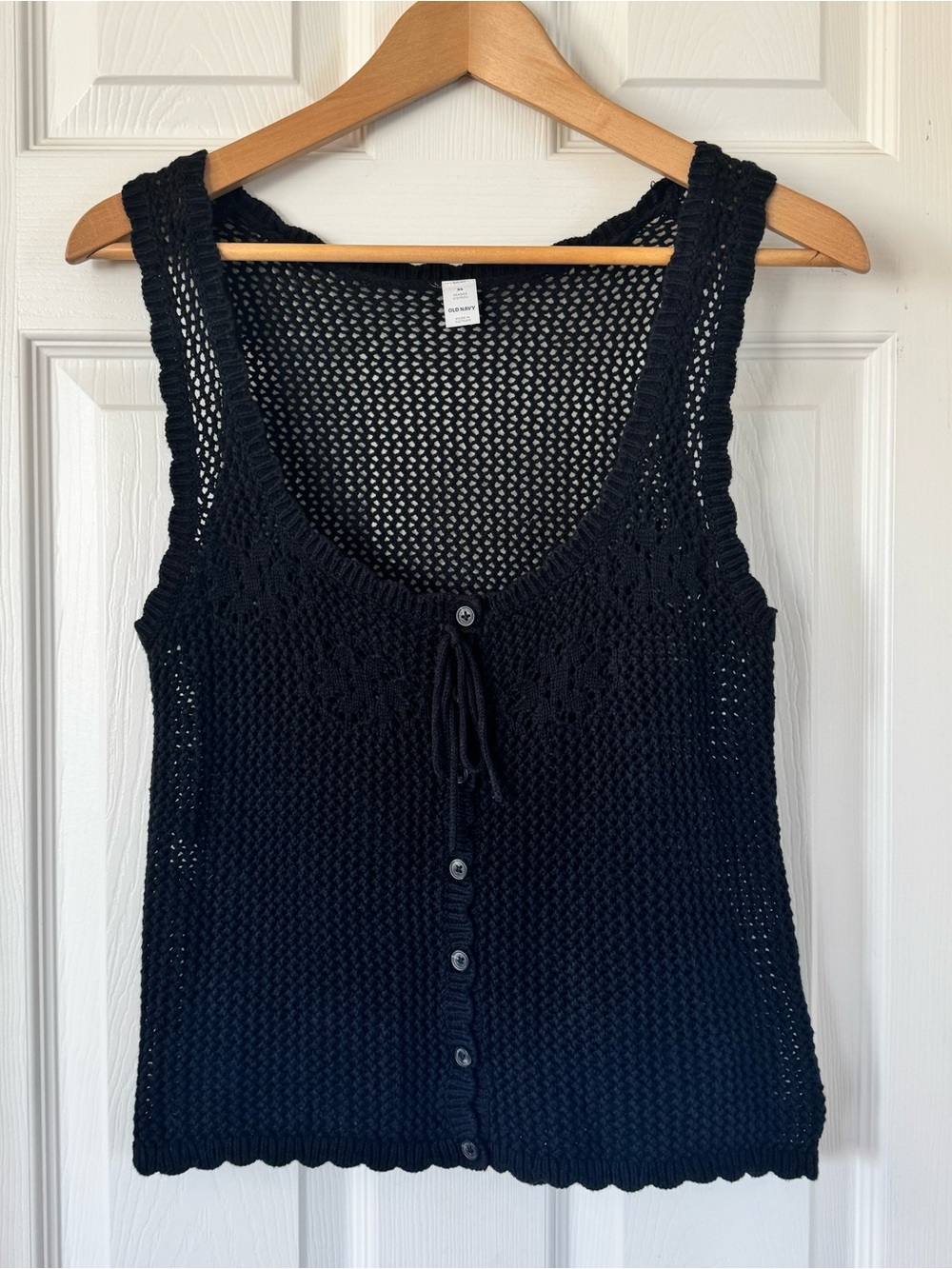 Old Navy Black Crochet Open Knit Button Front Tank Top XS